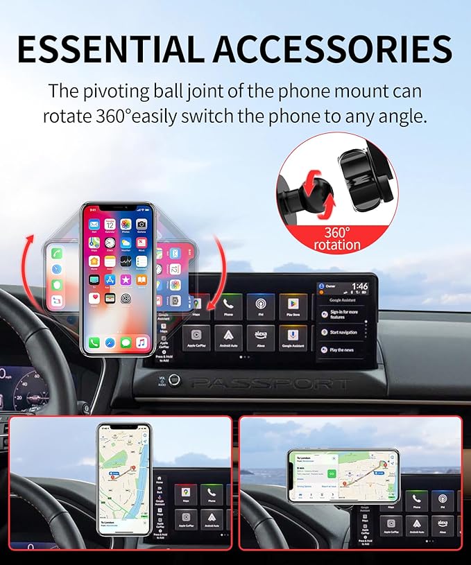 MaserWeller Car Phone Holder for Honda Passport/Pilot 2026 Accessories 12.3-Inch Screen Fixed Clip, 360° Rotation Phone Mount Compatible with MagSafe, Cell Phone Holder that Does Not Affect Air Vent
