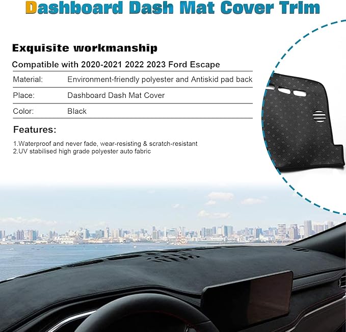 x xotic tech Center Console Dashboard Mat Pre-Cut Non-Slip Sunshield Sun Glare Protector Dash Carpet Pad Black Cover Compatible with Ford Escape 2020 2021 2022 2023 2024 2025 2026