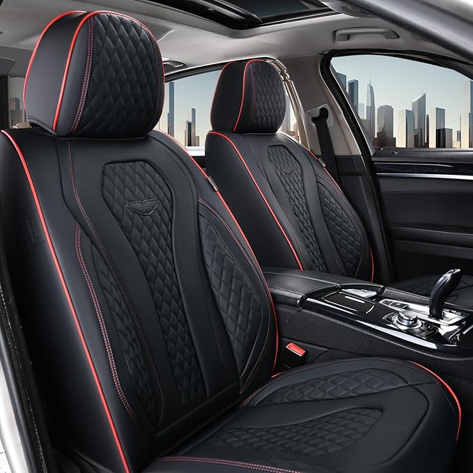 Coverado Car Seat Covers Full Set, Black Seat Covers, Waterproof Car Seat Cover, Car Seat Cushion, Car Seat Covers Front Seats Back Seat Covers, Car Seat Protector Universal Fit Most Cars Red Line