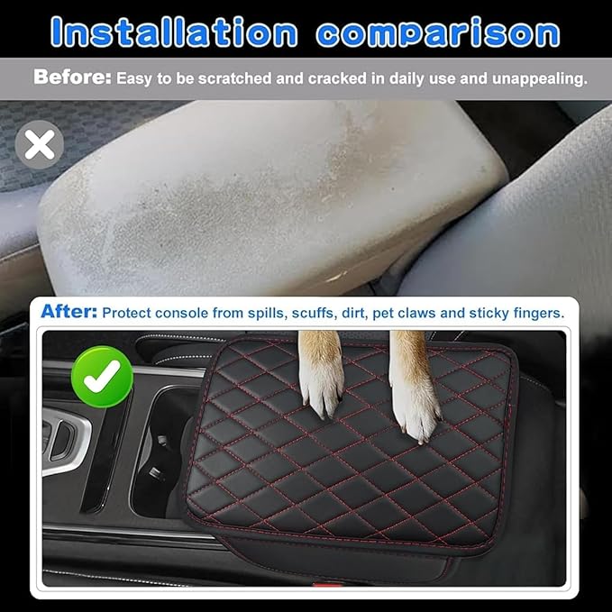 Car Armrest Cushion for Isuzu D-MAX MU-X 2015-2025, Center Console Covers Pad Leather Accessories, Arm Rest Protector Mat with Side Storage Bag for SUV/Sedan/Truck, B/Black-Red