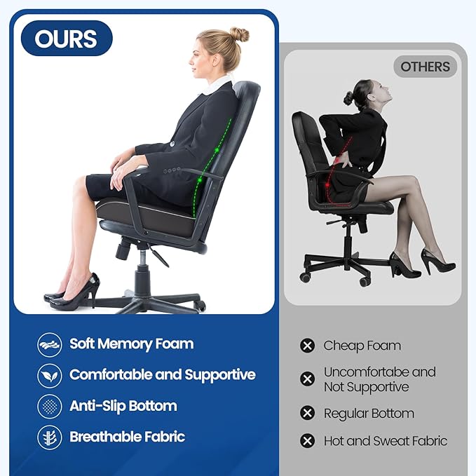 Seat Cushion for Tailbone Pain Relief, Office Chair Cushion, Memory Foam Large Chair Cushion with Non-Slip Cover for Soft Support at Office Chair, Car Seat, Airplane Grey/2X-Large