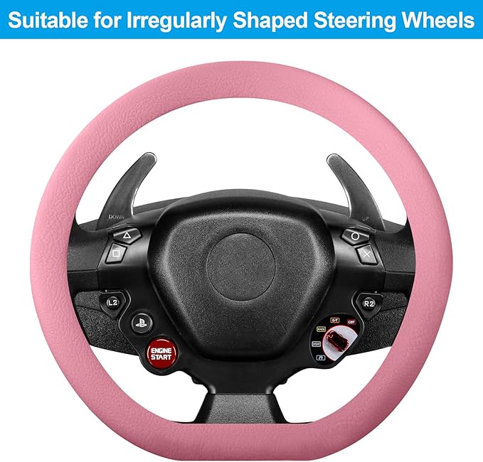 Spurtar Pink Steering Wheel Cover Women Girls, Soft Pink Car Accessories Thin Silicone Texture Cute Steering Wheel Covers, Fit Diamenter 15" - 16.5"