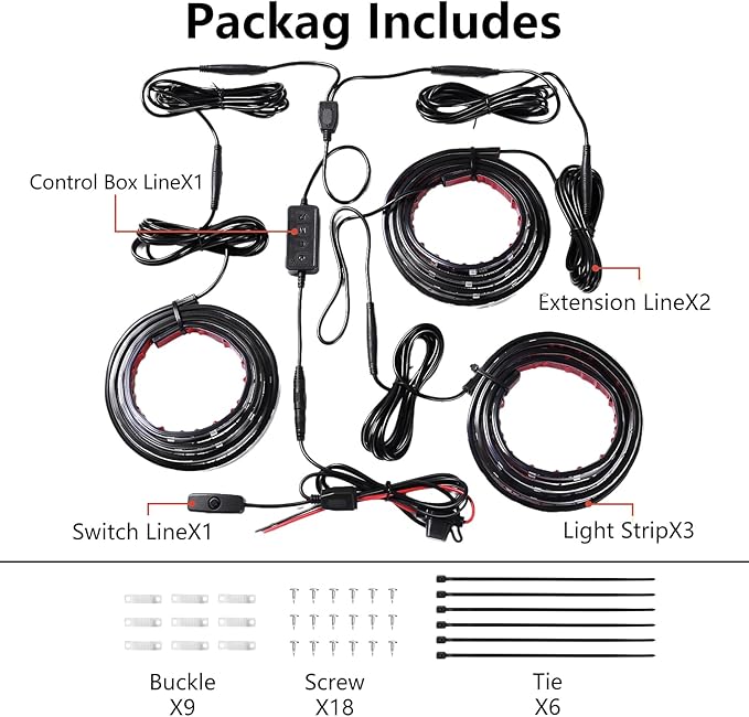 Truck Bed Lights 3Pcs - Multicolor 16 Million Colors,APP & Built-in Control,IP67 Waterproof,Music Sync,12V DC,60-Inch