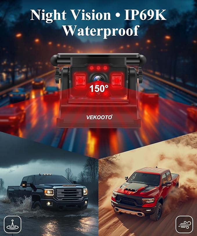 VEKOOTO VK7Pro 4 Magnetic Solar Wireless Backup Camera with 7'' Touchscreen Monitor, 15,800mAh Rechargeable, No Wiring, HD1080P Night Vision Wireless Backup Camera for Trucks, RV, Trailer, Camper