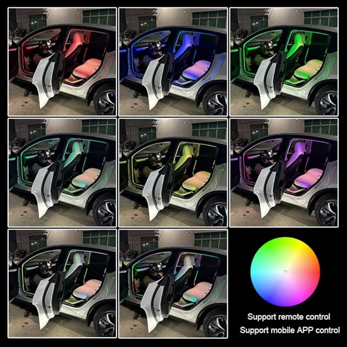 4 in 1 137.8 inch Car Door Frame Ambient Light LED Symphony RGB Atmosphere Decoration Lamp App Control USB Plug Acrylic Strip