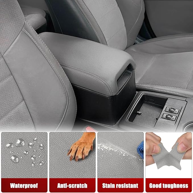 KBH Center Console Armrest Cover Replacement for Toyota Camry 2012 2013 2014 2015 2016 2017, Vinyl Leather, Car Arm Rest Replace Skin Upholstery, Ash Gray (Leather Part Only)