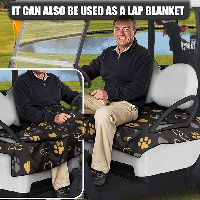 Biyejit Golf Cart Seat Covers with 4 Pockets Golf Cart Seat Towel Blanket Fits 2-Seat Golf Carts, Golf Cart Accessories