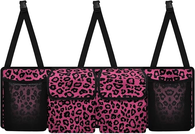 Trendy Car Trunk Organizer Pink Leopard Print Sturdy Back Seat Car Organizer for Women Girls Trunk Storage Bag with Extra Storage Space for SUVs,Trucks,Vans