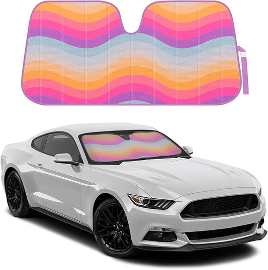 BDK Retro Wave Automotive Windshield Sunshades Accordion Folding Style - Windshield Sun Shade Auto Shade for Cars Trucks SUVs Vans Sun Visor Protector to Block UV Rays – Keeps Vehicle Cool 58” x 27”