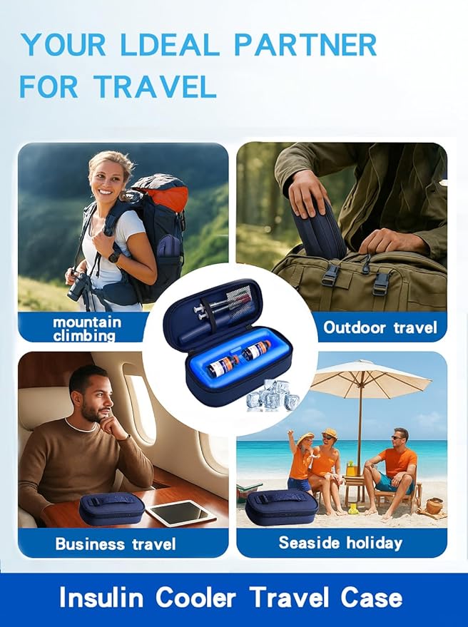 Insulin Vials Cooler Travel Case: TSA Approved Medication Diabetic Cooler for Travel, Insulated Cooling Bag for Insulin Pens, Diabetic Small Bottle Protector Kit with Protective Ice Brick
