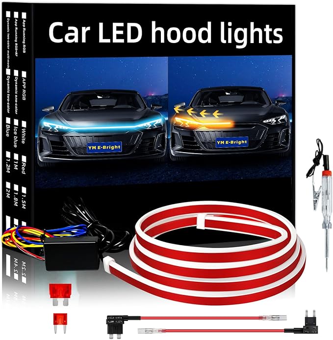 Sequential Turn Signal Light Strip Dynamic Scan Start Up Led Hood Lights Flexible DRL Daytime Running Light for Car,Truck,SUV,Dual Color Ice Blue Amber Flowing Switchback 12V 79inch/2M (1Set)