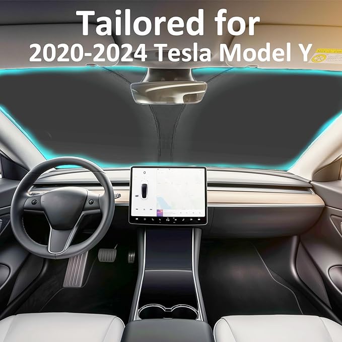 INSAUTO Foldable Windshield Sun Shade for Model Y 2020-2024, Heat & UV Protection Car Sunshade with Storage Bag, Keep Interior Cool & Easy Installation
