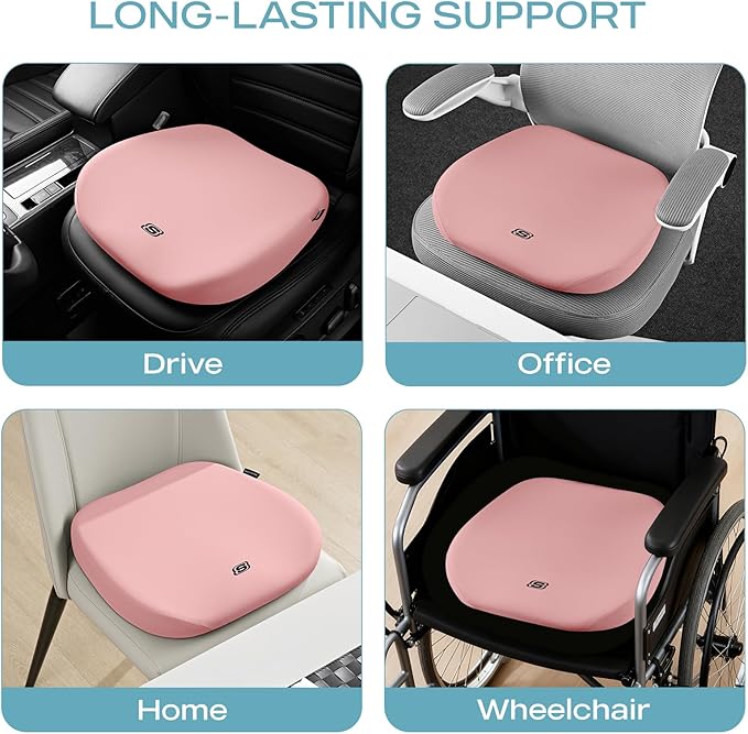 Skechers Seat Cushion Premium Gel & Memory Foam-Office Chair Cushion for Tailbone Pain Relief,Butt Pillow for Office Chair,Car seat Cushion,Long Sitting Office Workers,and Car Drivers,Pink