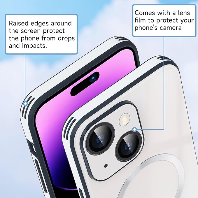 Guppy Compatible with iPhone 15 Case Magnetic, with Full Camera Lens Protector [Compatible with MagSafe] Scratch Resistant Gradient Glass Back Cover Phone Case-White