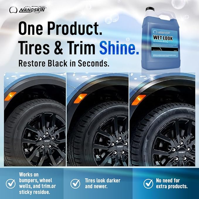Nanoskin WET LOOK All Season Dressing 5 Gallons -Exterior Rubber & Plastic Solvent Based Dressing for Car Detailing | Produces a Deep, Rich, Long lasting shine | Safe For Cars Trucks, Motorcycles, RV