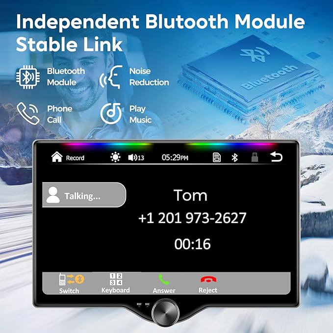 10.1" QLED Double Din Car Stereo with Wireless Carplay & Android Auto, Music Sync Luminous Bar, SWC, Bluetooth, Backup Camera, 240W, Dual Subwoofer Output, Car Radio, Navigation, FM/AM