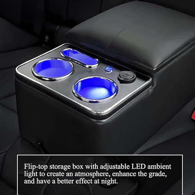Upgrade Center Console Organizer with Cup Holder& Phone Holder for Car & Van & Truck Floor Cab Back Bench Seat Armrest Middle Storage Box - Black