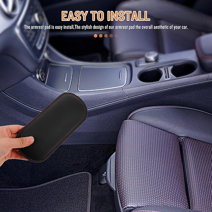Car Armrest Cushion Pad, Memory Foam Elbow Rest for Comfort, Adjustable Support for Center Console, Universal Fit for All Vehicles - Black