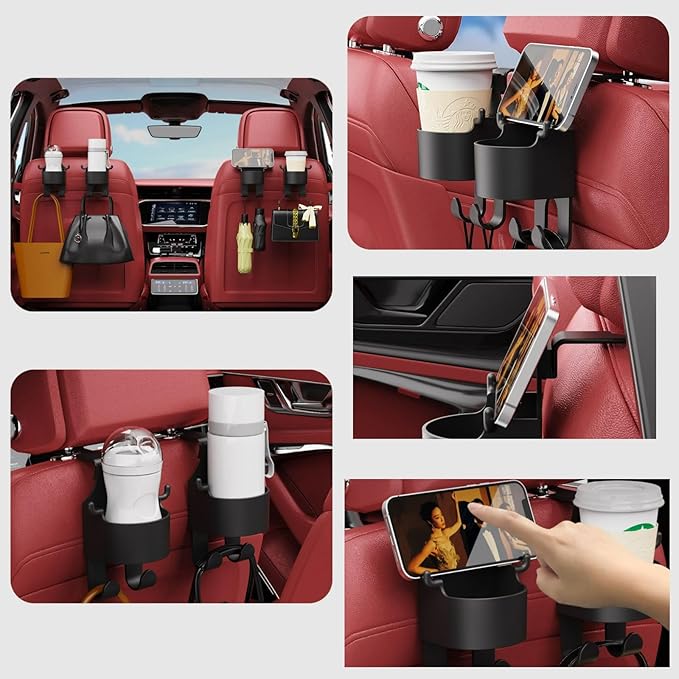 Multifunctional Car Seat Hook & Backseat Cup Holder, 3 in 1, Type-A 4PCS