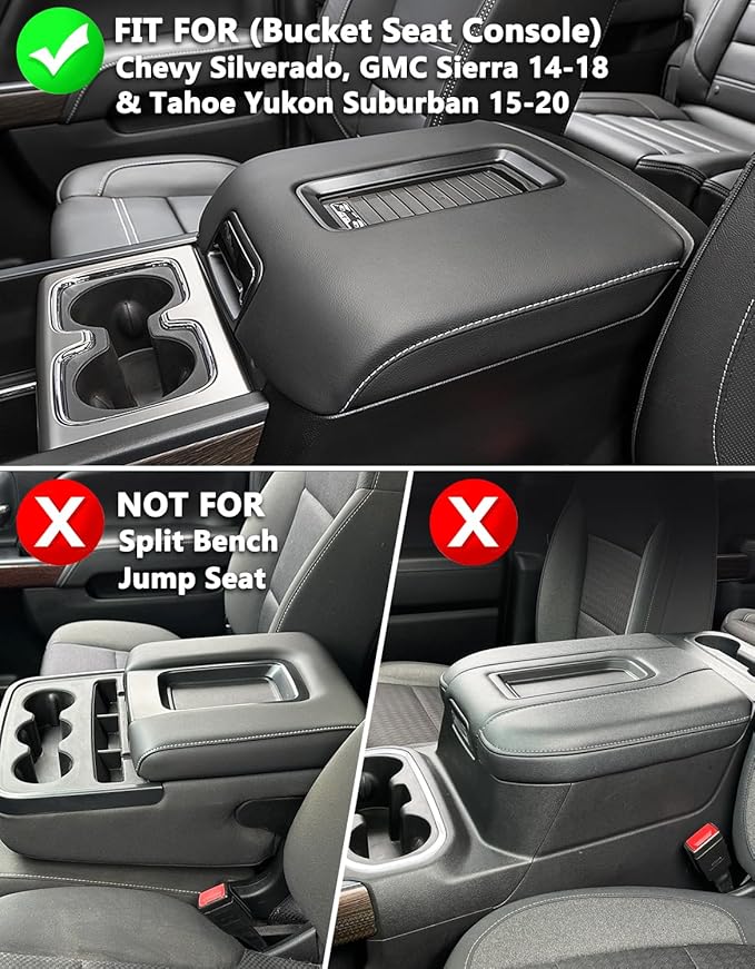 KBH Center Console Armrest Cover for 2014-2018 Chevy Silverado & GMC Sierra, 2015-2020 Tahoe & Suburban & Yukon, Floor Console Bucket Seat, Interior Accessories, Dark Brown