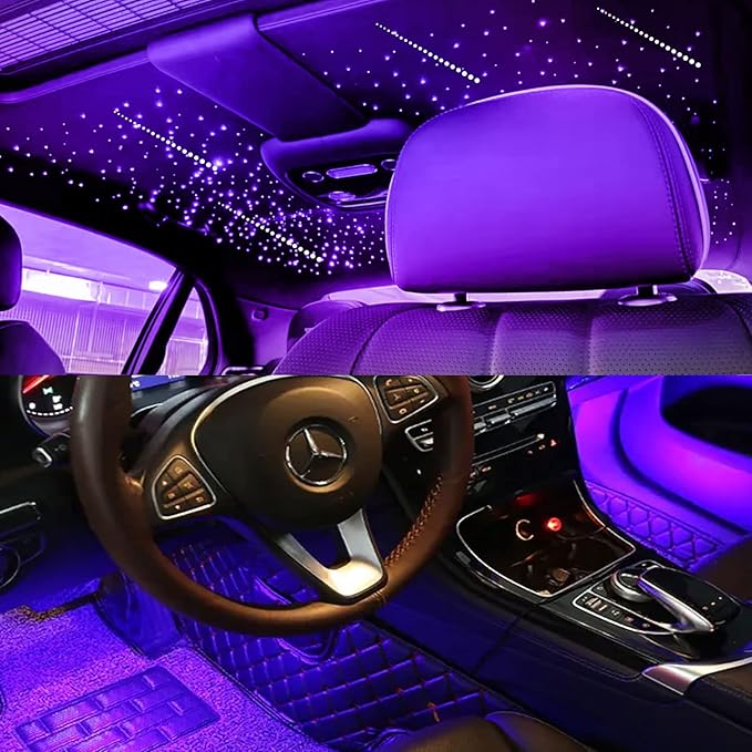 AKEPO 3-in-1 Shooting Star+6W RGBW APP Fiber Optic Lights Kit+Under Dash Car LED Interior Lights, Meteor Effect+Music Sync Activated+Optical Fiber Cable 460pcs Mixed Diameter in 9.8ft/3m+ Remote