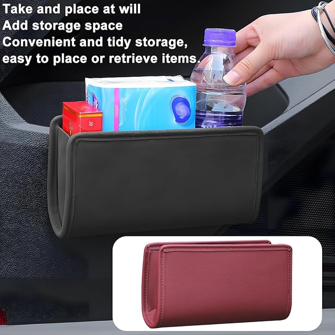 Car Seat Side Storage Pocket, Leather Hanging Foldable Multifunctional Vehicle Front Door Back Organizer Box, Waterproof Auto Interior Organizing Container, Universal fit(Wine Red)