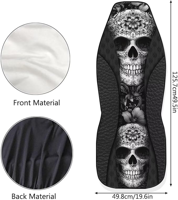 Sugar Skull Car Seat Cover Anti-Slip Back Fabric Soft Automobile Front Seat Covers Easy to Install All-Season Protection Universal Vehicle Accessories