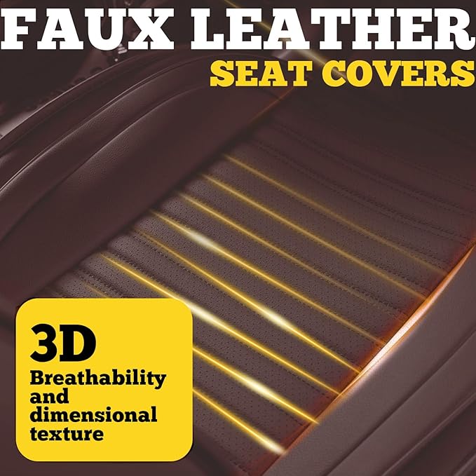LINGVIDO Full Set Car Seat Covers, Faux Nappa Leather, Airbag Compatible and Waterproof Protectors for Sedans SUVs, Breathable Interior for Active Families, Pets, and Commuters (5 Seats, Brown)
