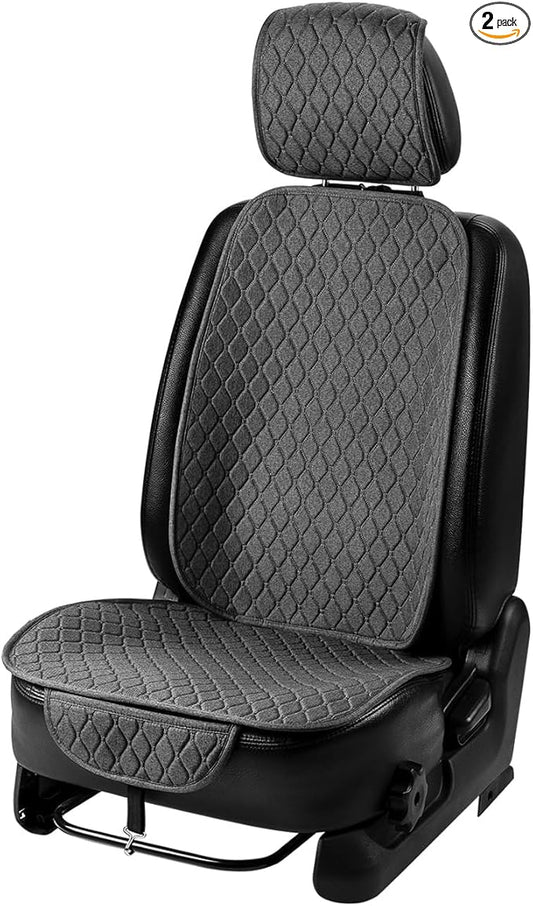 1 Pack Linen Car Seat Cover Front Seat Covers Soft & Breathable Front Premium Covers with Non-Slip Protector Universal Fits Most Automotive, Vans, SUVs, Trucks (1Pack Dark Grey)