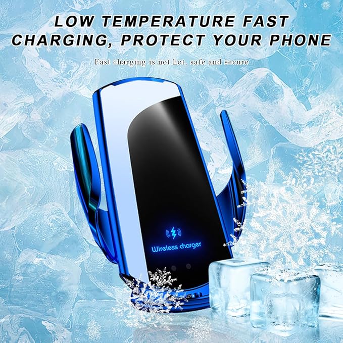 Wireless Car Charger, 15W Fast Charging Air Vent Mount Auto-Clamping Phone Holder, Automotive Electric Induction Charger 360° Rotating Magnetic Vent Mount Bracket for Smartphones (Blue)