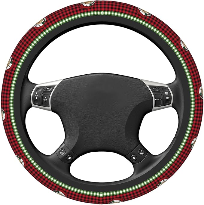Christmas Steering Wheel Cover Women Men Elastic Stretch Soft Car Santa Wheel Protector Universal Breathable No-Slip Car Accessories for Truck Van SUV Auto Fit 14-15 Inches