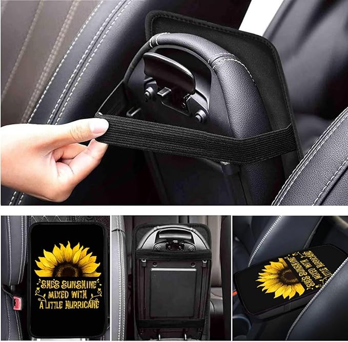 Sunflower Car Accessories 6 Pcs Sets Sunflower Car Steering Wheel Cover Set for Men Women Auto Interior Accessories Cup Holder Fit Vans Trucks,SUV