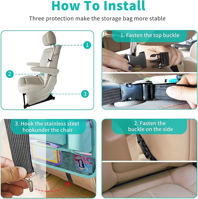 Car Backseat Organizer with Tray, Seat Back Table Holder with 6 Storage Pockets, Car Seat Back Protectors Kick Mats Travel Accessories, 1 Pc Blue