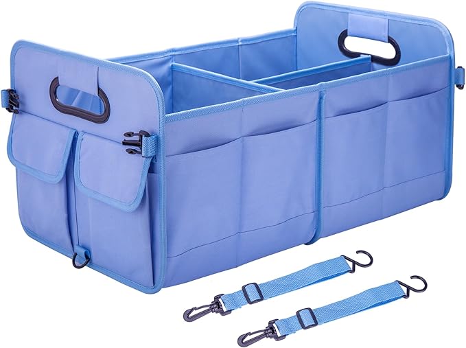 titiyiof Trunk Organizer For Suv & Sedan,Car Organizers and Storage, Waterproof Collapsible & Adjustable Straps,75L Sturdy Car Organization for Car Accessories, Tools,Sundries,2-3 Compartment（Blue）