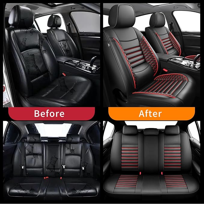 Fit Legacy Car Seat Covers(Only for 5 Seats Version)for Select Ford Legacy 2008-2024 2025 2026-Full Coverage Leather,Airbag Compatible,Waterproof&All Weather Seat Cushion Protector(Black+Red)
