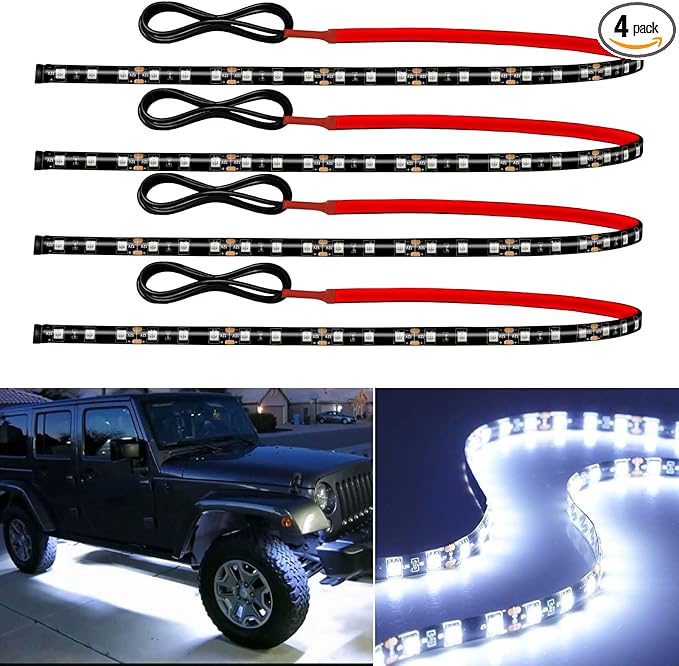 12V Led Light Strip Connectable 24Inch White Led Strip Lights for Car Golf Cart Motorcycle Boat Truck Cabinet Waterproof Led Light Strip,4Pack