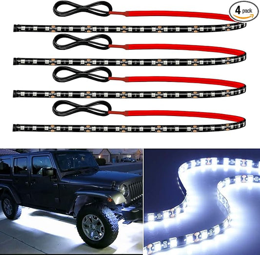 12V Led Light Strip Connectable 24Inch White Led Strip Lights for Car Golf Cart Motorcycle Boat Truck Cabinet Waterproof Led Light Strip,4Pack
