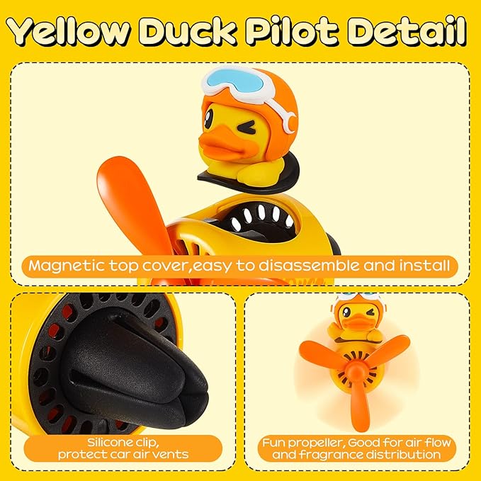 Tallew Car Air Freshener Cute Duck Car Vent Clip Diffuser with Rotating Propeller Outlet Vent 2.5" x 2.4" x 2.1" Easy to Install Included 2 Scents Aroma Tablets Aromatherapy Ornament Auto Accessories