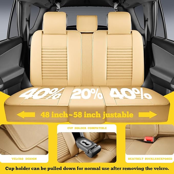 LINGVIDO Front Car Seat Covers, Faux Nappa Leather, Airbag Compatible and Waterproof Protectors for Sedans SUVs, Breathable Anti-Slip Interior for Commuters and Rideshare, Beige
