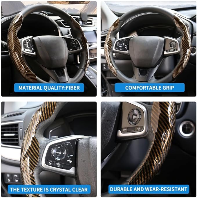 2 Pc Car Carbon Fiber Steering Wheel Cover, Anti-Skid & Scratch-Proof Ultra Thin Steering Wheel Cover Protector Men/Women,100% Universal Fit Steering Wheel,Car Accessories Gifts