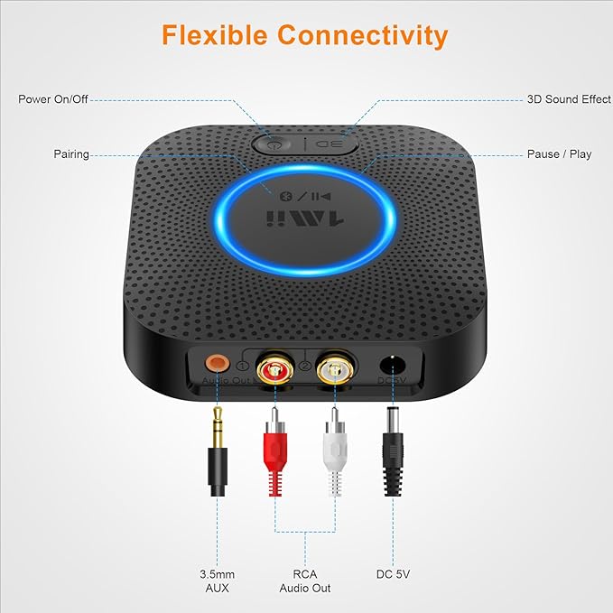 1Mii B06+ Bluetooth Receiver, Hi-Fi Wireless Audio Adapter, Bluetooth 5.3 Receiver with 3D Surround aptX HD aptX Low Latency for Home Music Streaming Stereo System