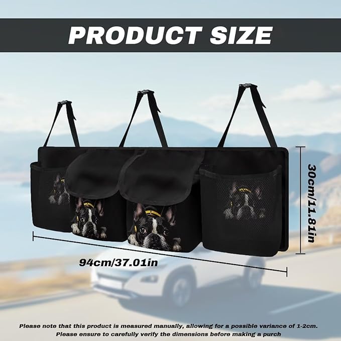 Cute Bulldog Trunk Organizer for Car with Lid Large Capacity Waterproof Backseat Hanging Organizer Net Bag Storage Bag