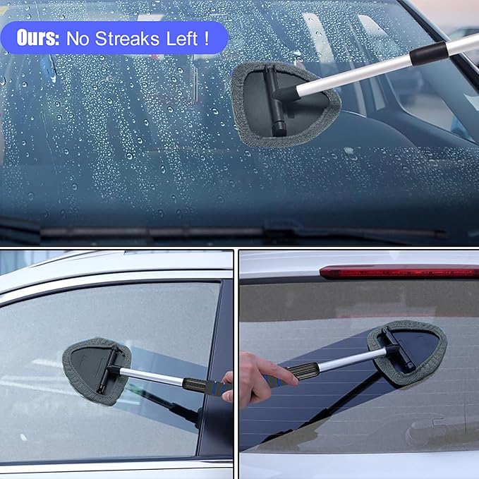 desin Windshield Cleaning Tool, Car Window Cleaner Windshield Cleaner with 4 Reusable and Washable Microfiber Pads and Extendable Handle Auto Inside Glass Wiper