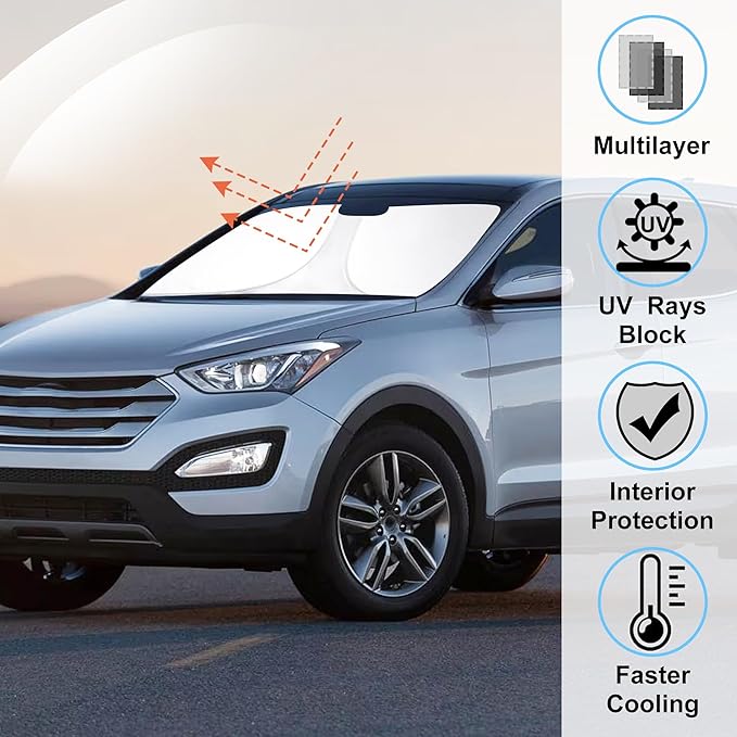 Windshield Sun Shade Custom Fit for 2013-2018 Hyundai Santa Fe Accessories Foldable Sunshade Sun Blocker Protect Car from Sun Rays & Heat Damage Keep Car Cooler