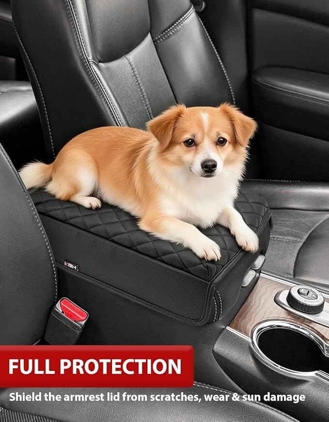 KBH Center Console Armrest Cover for Infiniti QX60 & JX35, Nissan Pathfinder 2013 2014 2015 2016 2017 2018 2019 2020, Vinyl Leather Trim, Middle Console Lid Protector, Anti-Scratch, Black