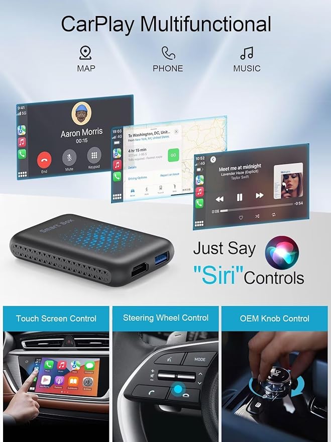 Wireless Carplay & Android Auto Adapter, Carplay AI Box 2.0 with YouTube/Netflix/Tiktok, Streaming HDMI Devices Carplay Dongle for OEM Wired CarPlay Cars，Grey