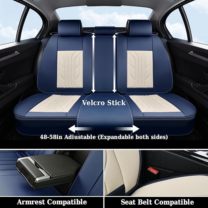 Coverado Car Seat Covers Front Seats Only, Leather Car Seat Protectors, Waterproof Seat Covers for Cars Auto Car Accessories Fit for Most Sedans SUV Pick-up Truck(Blue&Beige)