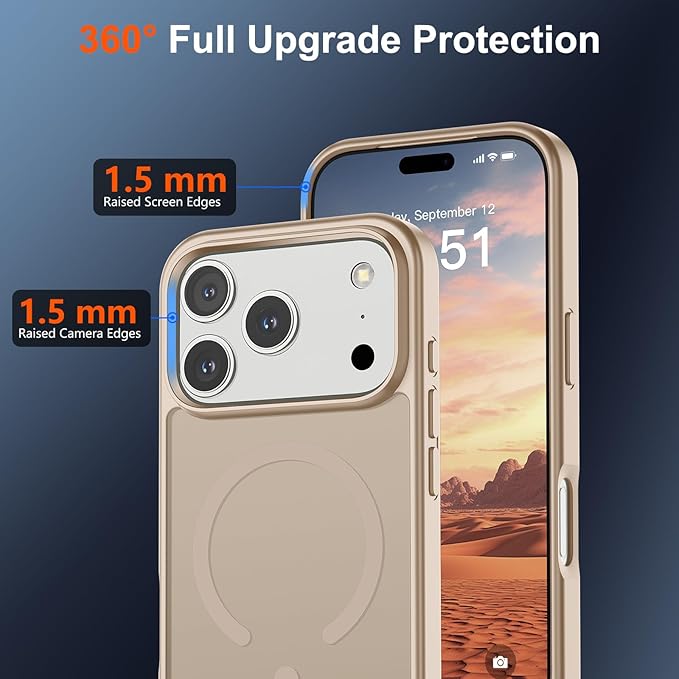 SUPFINE Magnetic for iPhone 17 Pro Case (Compatible with MagSafe)(Military Grade Drop Protection) Translucent Matte Shockproof with Anti-Fingerprint Phone Cover,Desert Gold