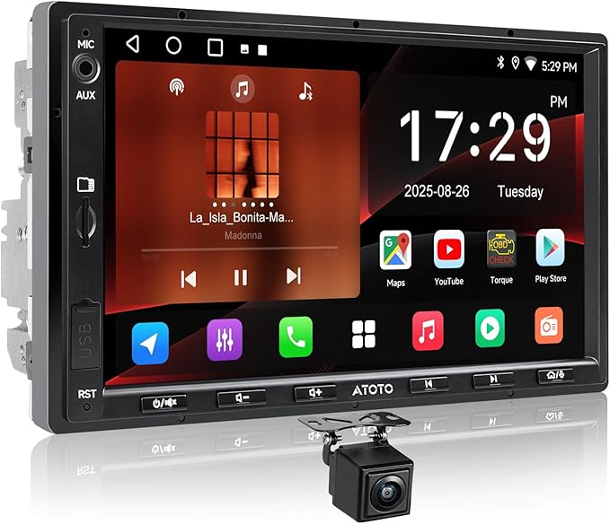 ATOTO A5 7" Android Double Din Car Stereo with Backup Camera, Wireless CarPlay& Android Auto Touch Screen, WiFi/Bluetooth/USB,24 Band EQ DSP, FM/TF, MirrorLink, 2+32G, Gemini&ChatGPT AI, GPS Tracking