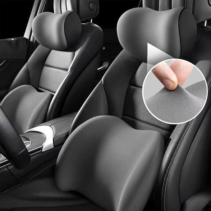 Ergonomic Car Seat Headrest & Lumbar Cushion, Ergonomic Car Seat Headrest Neck Rest Cushion Lumbar Support Pillow (Brown)